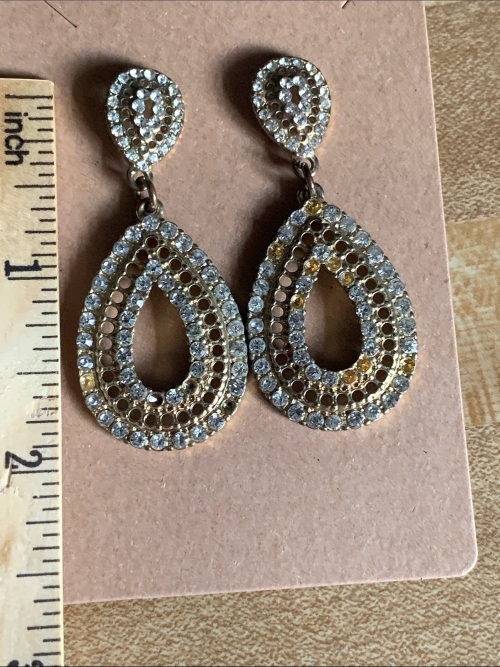 Two-Tone Teardrop Crystal Dangle Pierced Earrings - Picture 3 of 5